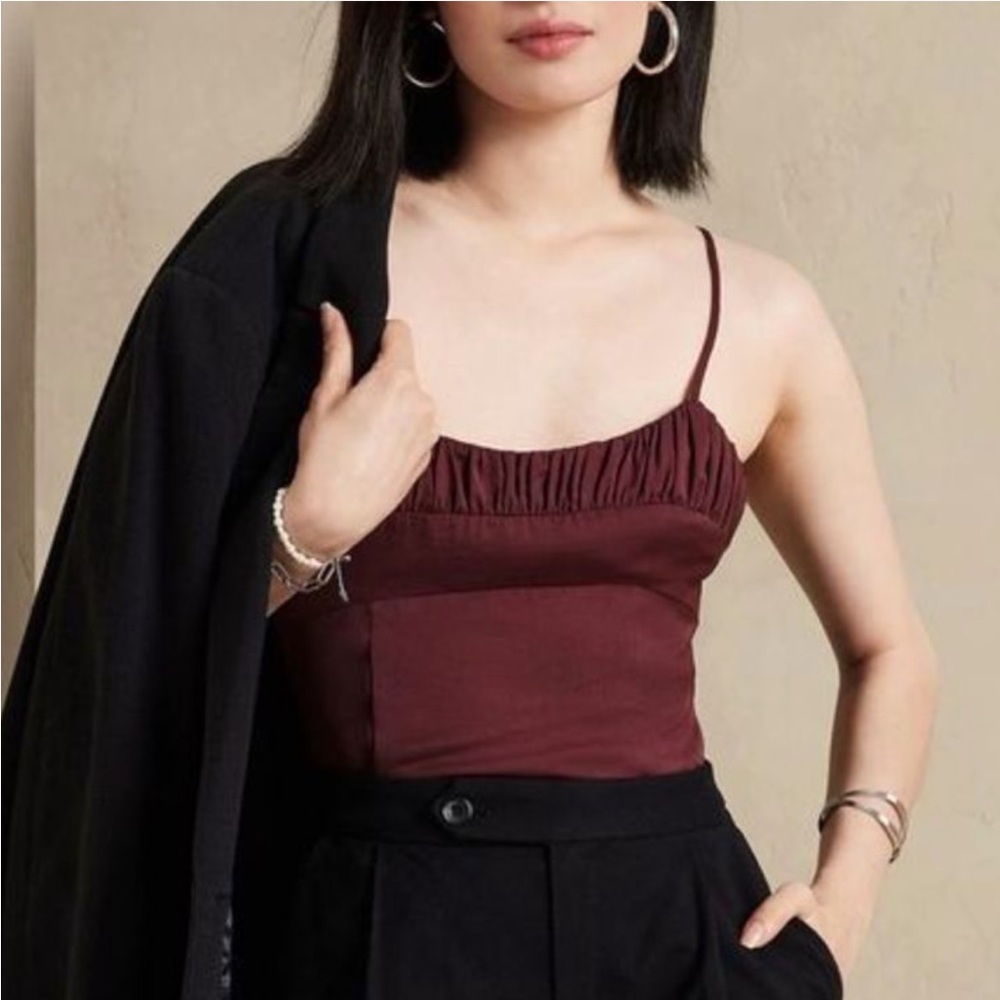 Banana Republic Dark Cherry Shirred Camisole - Size 0, sexy